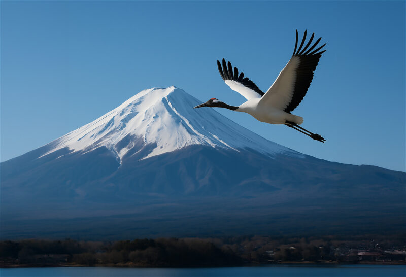 富士山と鶴08
